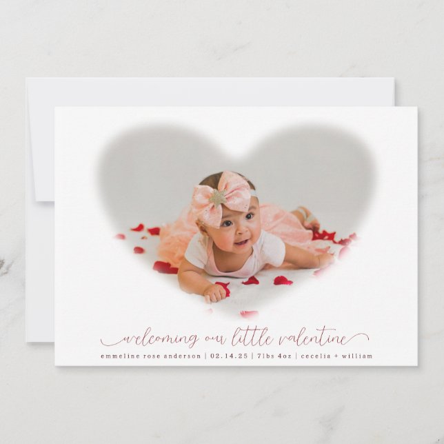 Elegantes Valentine Foto Overlay Geburtsankündigun Einladung (Vorderseite)