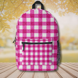 Elegantes Valentins-Pink-Glitter-Tartan auf Weiß Bedruckter Rucksack