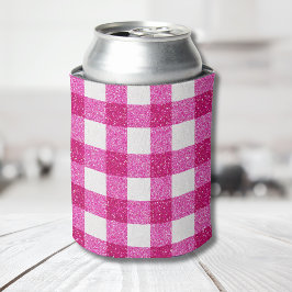 Elegantes Valentins-Pink-Glitter-Tartan auf Weiß Dosenkühler