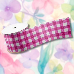 Elegantes Valentins-Pink-Glitter-Tartan auf Weiß Satinband