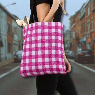 Elegantes Valentins-Pink-Glitter-Tartan auf Weiß Tasche