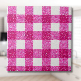 Elegantes Valentinsrosa-Glitter-Tartan auf Weiß Fliese