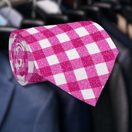 Elegantes Valentinsrosa-Glitter-Tartan auf Weiß Krawatte