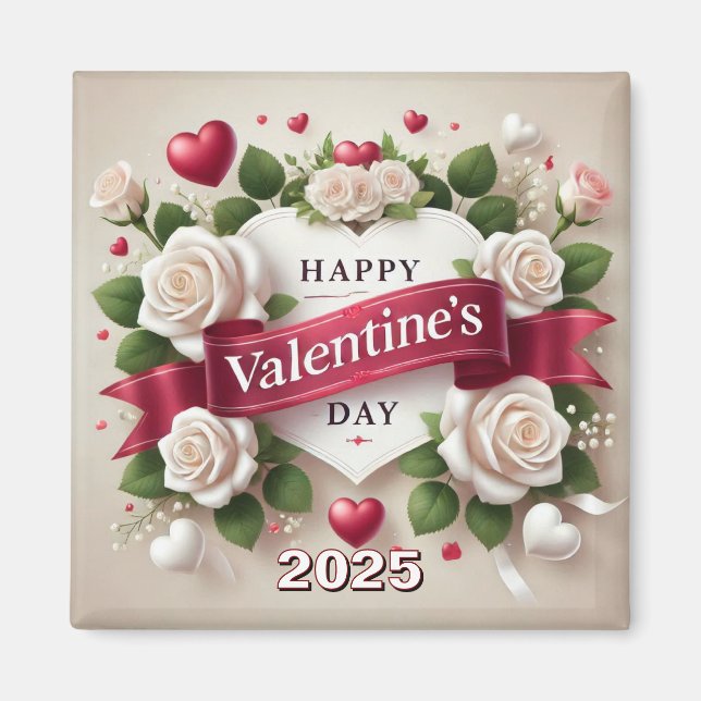 Elegantes Valentintagsdesign mit Rose, Herz Magnet (Vorne)