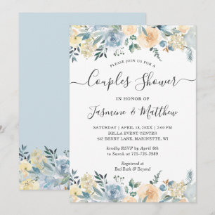 Elegantes Vanille-Blaues Florales Hochzeitspaar-Du Einladung