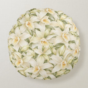 Elegantes Vanille-Blütenmuster Rundes Kissen