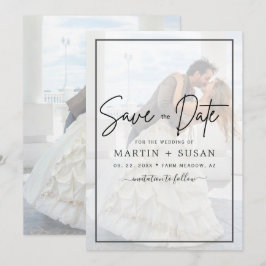 Elegantes Vellum Black & White Overlay Foto Hochze Save The Date