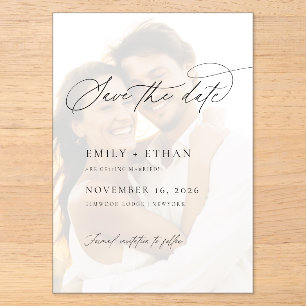 Elegantes Vellum Overlay-Foto Hochzeit speichern d Acryleinladungen
