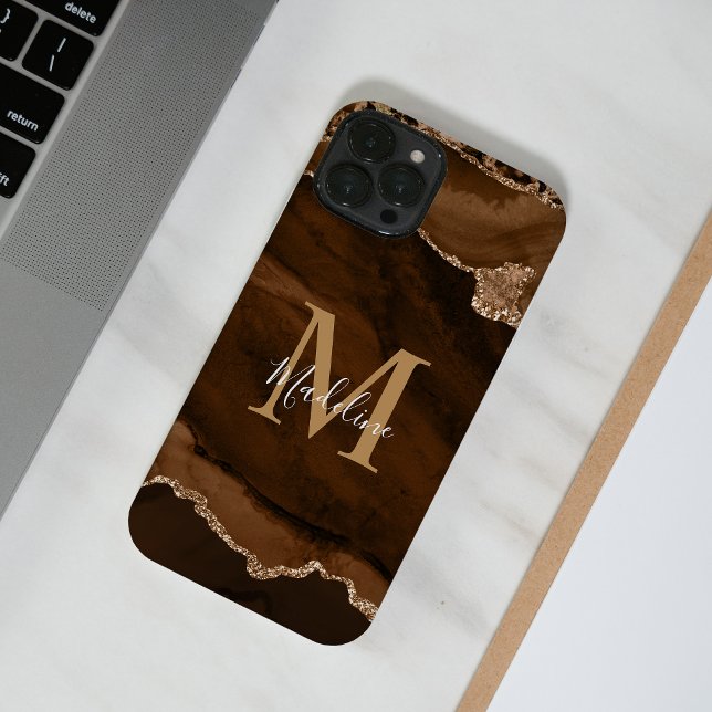 Elegantes Velvet Rust Gold Agate Geode Monogramm iPhone 16 Pro Max Hülle (Von Creator hochgeladen)