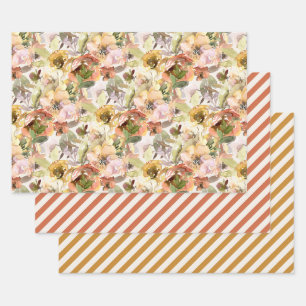 Elegantes verbranntes Orange Gelb Herbst Blumen Geschenkpapier Set