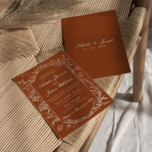 Elegantes verbranntes orangefarbenes Blumen-Boho-T Einladung