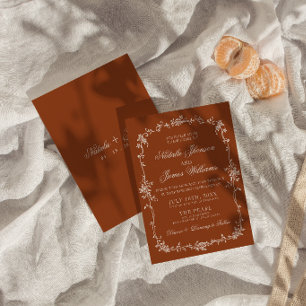 Elegantes verbranntes orangefarbenes Blumen-Boho-T Einladung