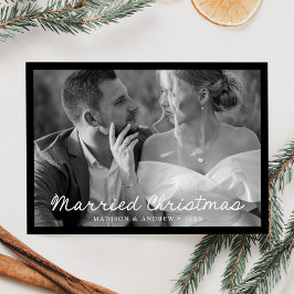 Elegantes Verheiratetes Weihnachts-Script Black Fo Feiertagskarte