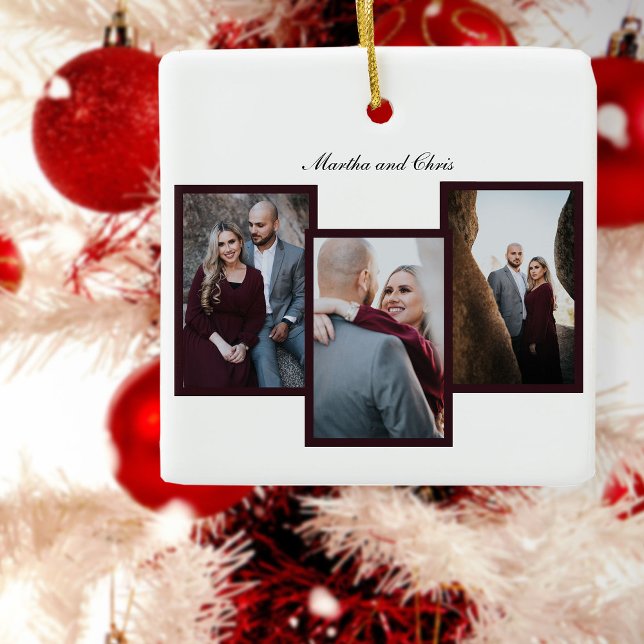 Elegantes Verlobtes Verheiratetes Script 3 Foto Co Keramikornament (Von Creator hochgeladen)