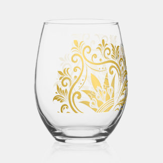 Élégantes verres de coeur Floral or
