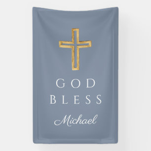 Elegantes verstaubtes blaues religiöses Kreuz Jung Banner