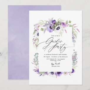 Elegantes verstaubtes violettes Blumen-Gartenfest Einladung