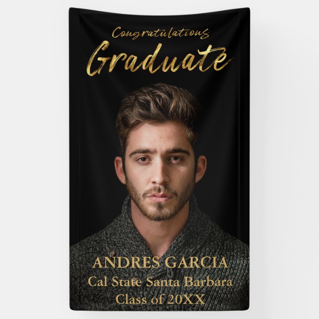 Elegantes vertikales Black Gold Graduate Foto Banner (Vertikal)