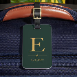 Elegantes vertikales Monogramm Jägergrün & Gold Gepäckanhänger