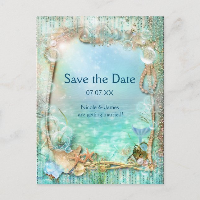 Elegantes verzaubertes Meer Save the Date Postkart Ankündigungspostkarte (Vorderseite)