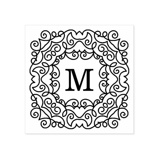 Elegantes Verziert-Frame Monogramm Gummistempel (Prägung)