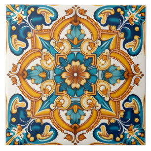 Elegantes verziertes blau-gelbes Muster Fliese