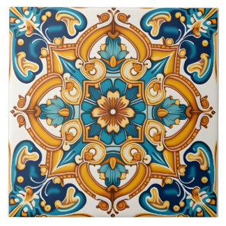 Elegantes verziertes blau-gelbes Muster Fliese