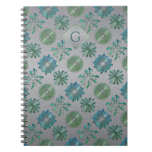 Elegantes, verziertes blau-grünes Muster Monogramm Notizblock