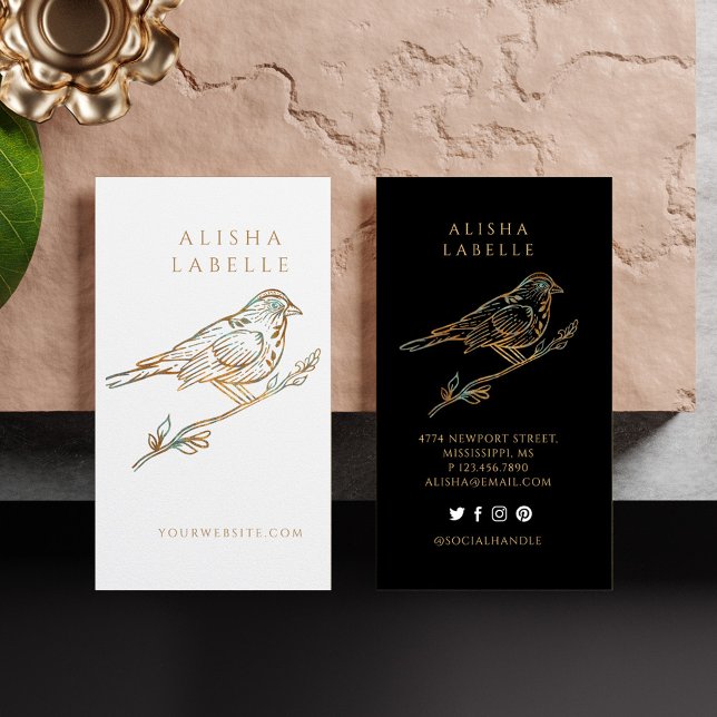Elegantes, Verziertes Dekoratives, gepolstertes Vo Visitenkarte (Elegant Ornate Decorative Peached Bird Logo White Business Card)