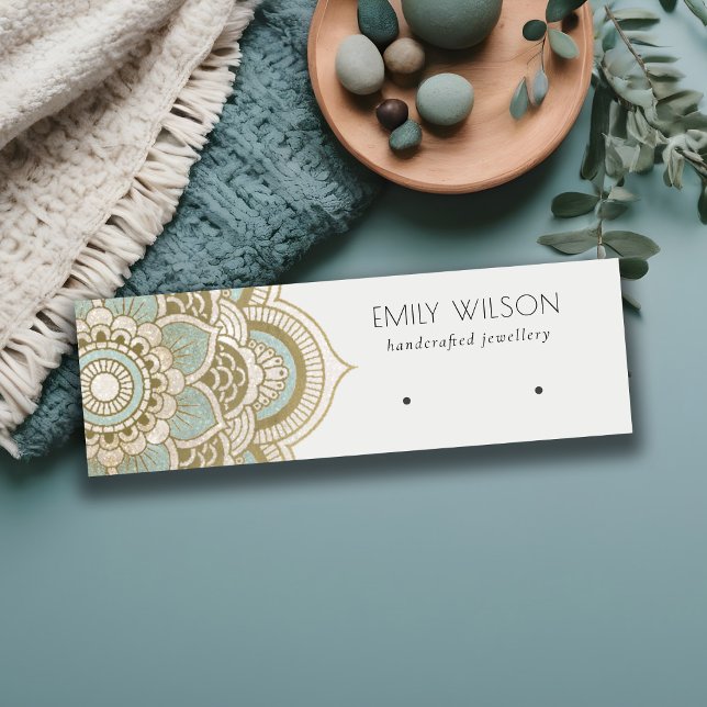 Elegantes Verziertes Gold Aquamarin Mandala Earrin Mini Visitenkarte (Von Creator hochgeladen)