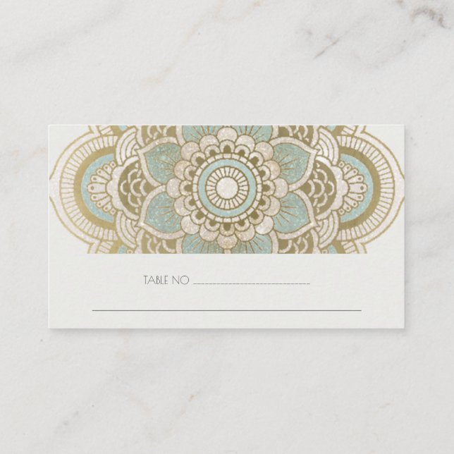Elegantes Verziertes Gold Aquamarin Türkis Mandala Platzkarte (Rückseite)