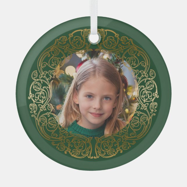 Elegantes Verziertes Gold Filigree Frame Foto Ornament Aus Glas (Vorderseite)