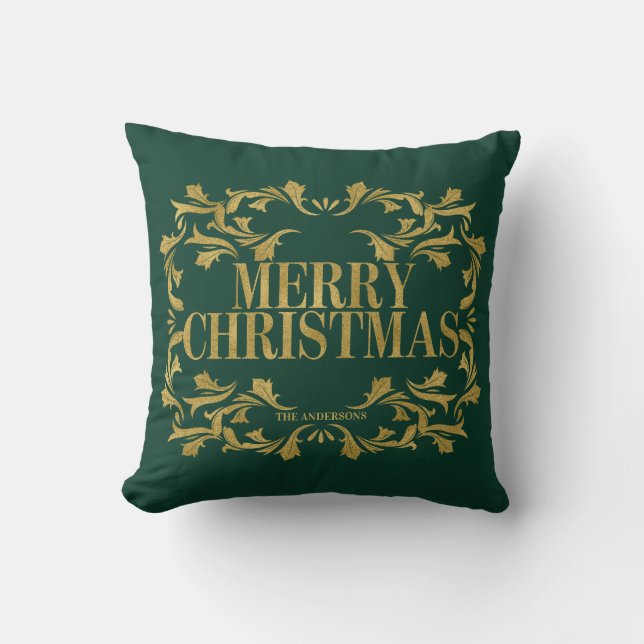 Elegantes Verziertes Gold Frohe Weihnachtsbaumkiss Kissen (Vorderseite)