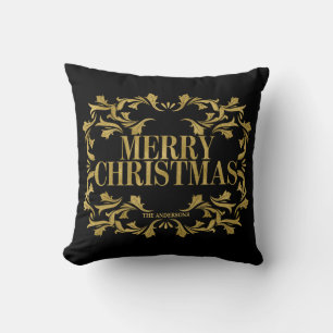 Elegantes Verziertes Gold Frohe Weihnachtsbaumkiss Kissen