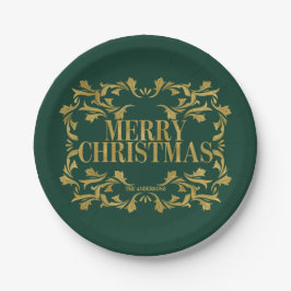 Elegantes Verziertes Gold Frohe Weihnachtsscheibe Pappteller