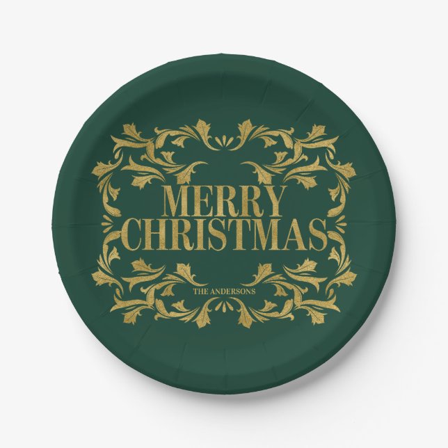 Elegantes Verziertes Gold Frohe Weihnachtsscheibe Pappteller (Vorderseite)