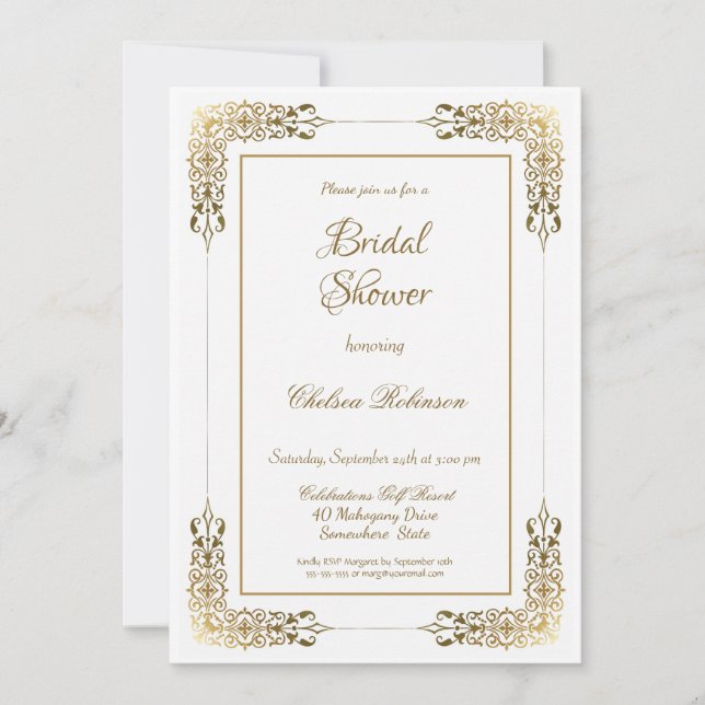 Elegantes Verziertes Gold Lace Brautparty Einladung (Vorderseite)