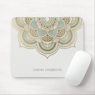 Elegantes Verziertes Golden Foil Aquamarin Türkis Mousepad