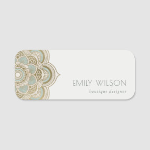 Elegantes Verziertes Golden Foil Aquamarin Türkis Namensschild