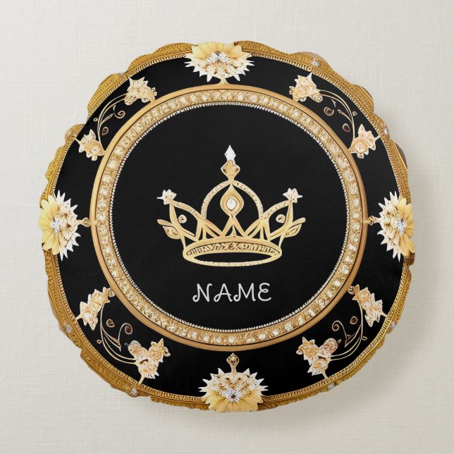 Elegantes Verziertes Königliches Symbol Rundes Kissen (Vorderseite)