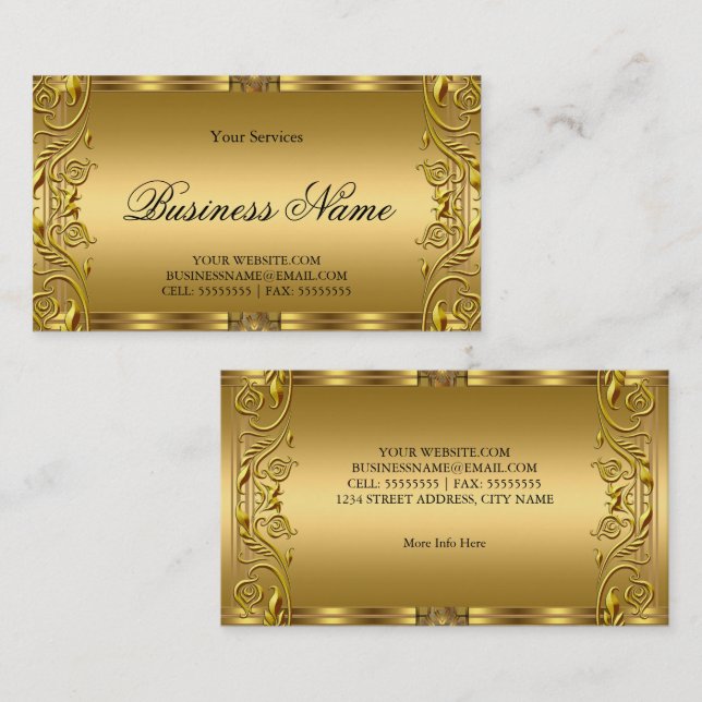 Elegantes Verziertes Royal Golden Gold Visitenkarte (Vorne/Hinten)