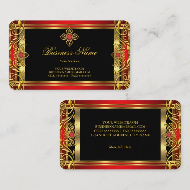 Elegantes Verziertes Royal Red Jewel Black Visitenkarte (Vorne/Hinten)