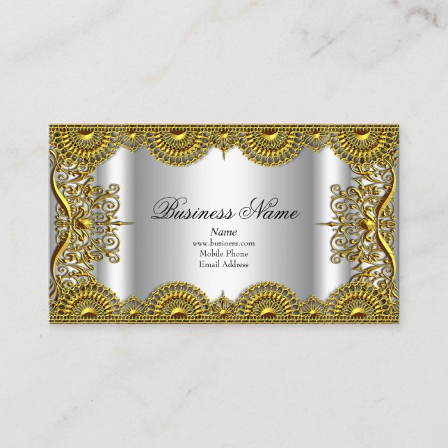 Elegantes, Verziertes Silver Gold Profil Visitenkarte (Vorderseite)