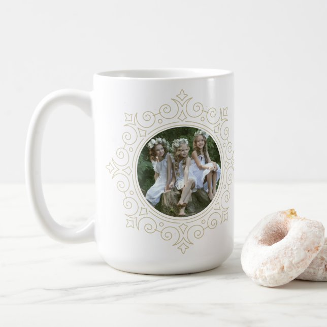 Elegantes Verziertes Snowflake Foto Kaffeetasse (Mit Donut)