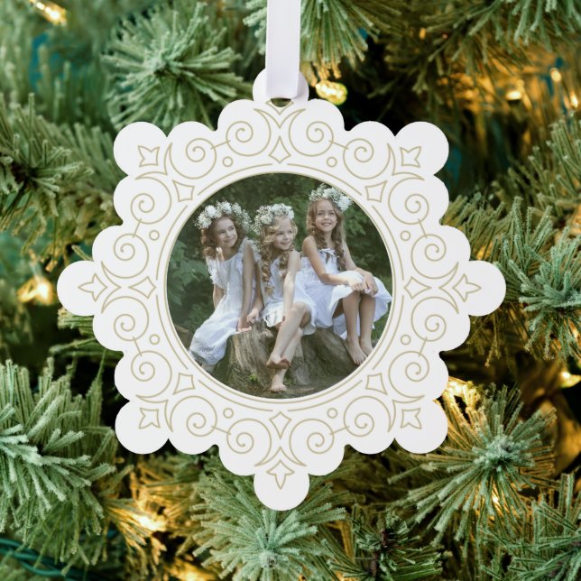 Elegantes Verziertes Snowflake Foto Ornament Karte (Insitu (Baum))