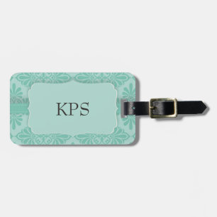 Elegantes verziertes tealfarbenes Monogramm-Gepäck Gepäckanhänger