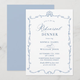 Elegantes Viktorianisch Dusty Blue Probe Dinner Einladung