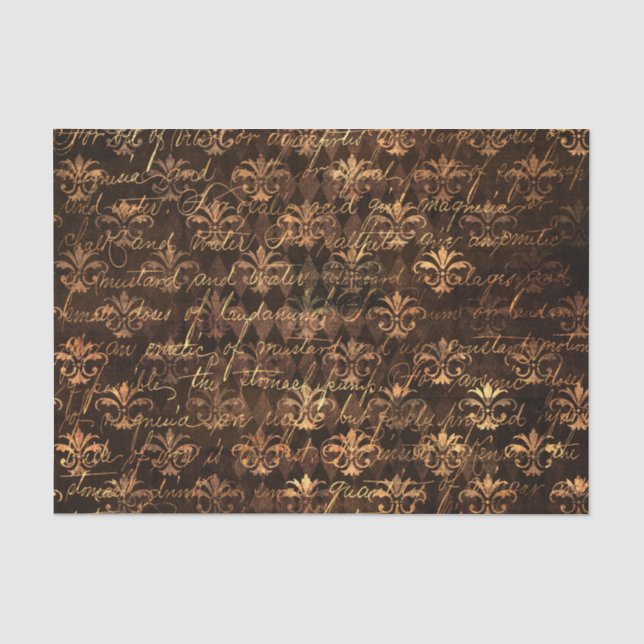 Elegantes Viktorianisch-gotisch-braunes Damasketpa Seidenpapier (Vorderseite)