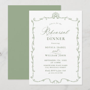 Elegantes Viktorianisch Sage Green Probe Dinner Einladung