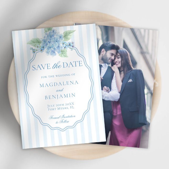 Elegantes Viktorianisches Blue Hydrangea Foto Hoch Save The Date (Von Creator hochgeladen)